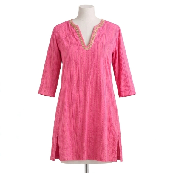 Lilly Pulitzer Dresses & Skirts - LILLY PULITZER Esme Lurex Crinkle Gold Stripe Pink Tunic Dress